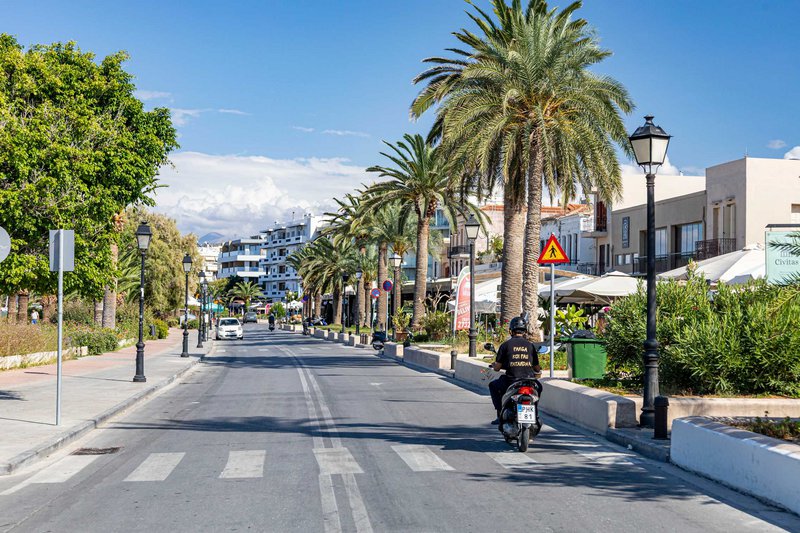 Η δενδροστοιχία με τους φοίνικες δίνει ένα διαφορετικό χρώμα στο πρώτο τμήμα της παραλίας του Ρεθύμνου.