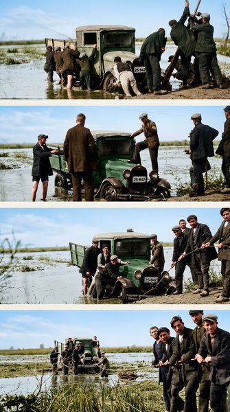 Τέσσερις σπάνιες φωτογραφίες όπου εξεικονίζονται τα συγκοινωνιακά προβλήματα στη Θεσσαλία κατά τον Μεσοπόλεμο, φωτογραφία του 1931 (Αρχείο Γ. Κλούφη).