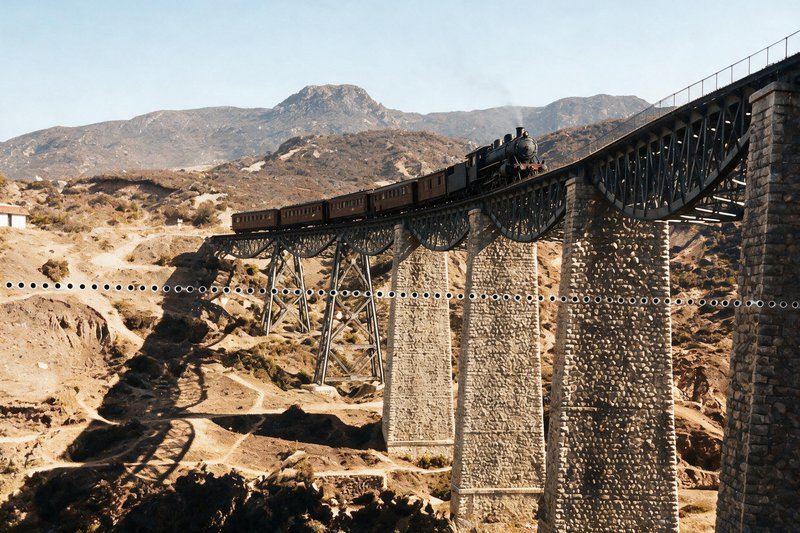 Η γέφυρα του Γοργοπόταμου στην αρχική της μορφή, πριν τον πόλεμο, ενώ διέρχεται το Simplon Orient Express.